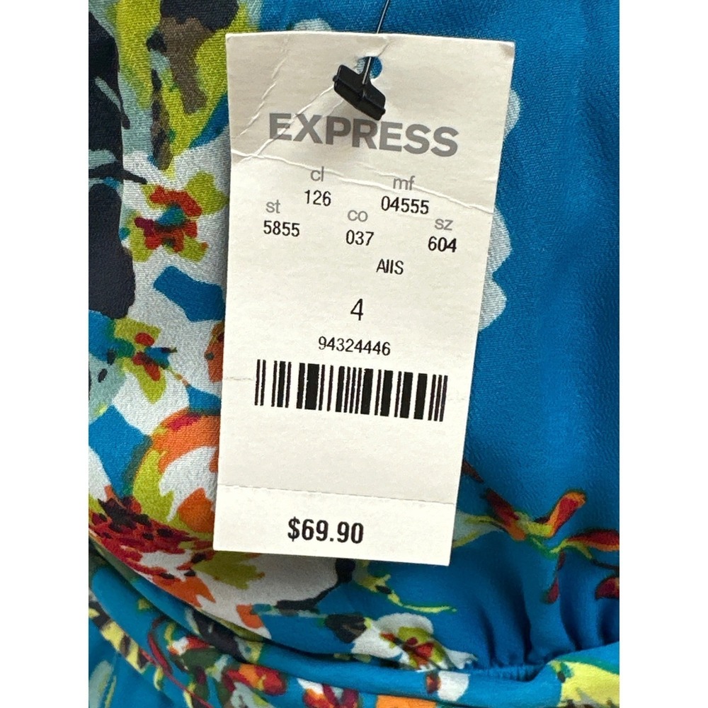 NWT Express Blue Floral Strapless Mini Dress Wedding Guest Resort Size 4 - Picture 3 of 9